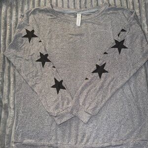 Gray Long Sleeve Top with Black Star Accents